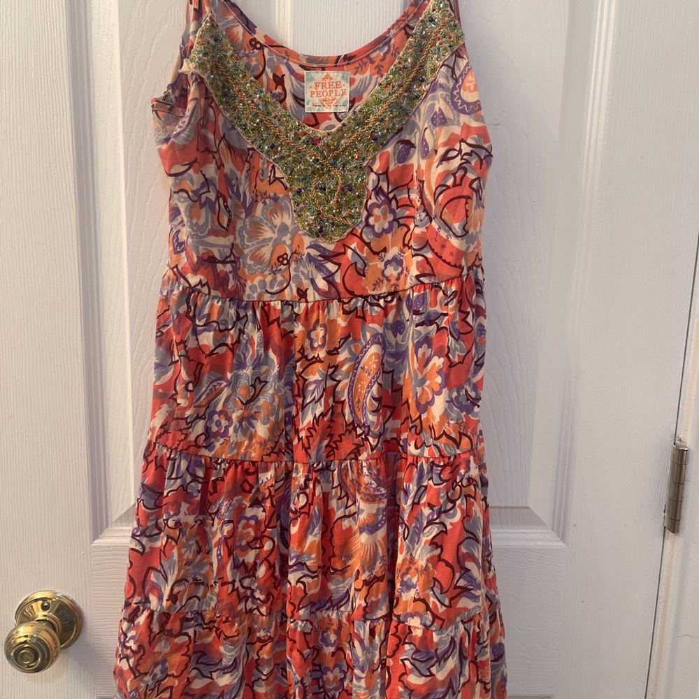 Free People Beaded Neckline Paisley Dress